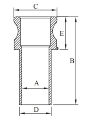 Aluminium Camlock Fitting Type E Male Adaptor x Hose Barb - Drawing