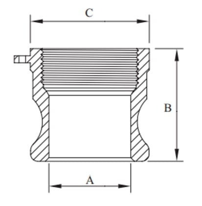 Banjo Poly Camlock Fitting Type A Male Adaptor x Female BSP - Drawing