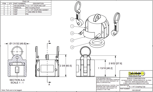 Banjo Poly Camlock Fitting Type DC Dust Cap - Drawing