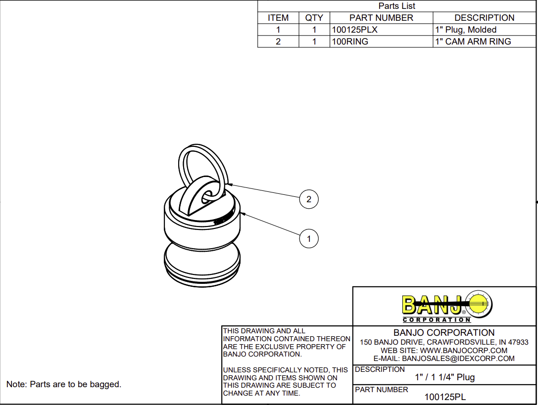 Banjo Poly Camlock Fitting Type DP Dust Plug - Drawing