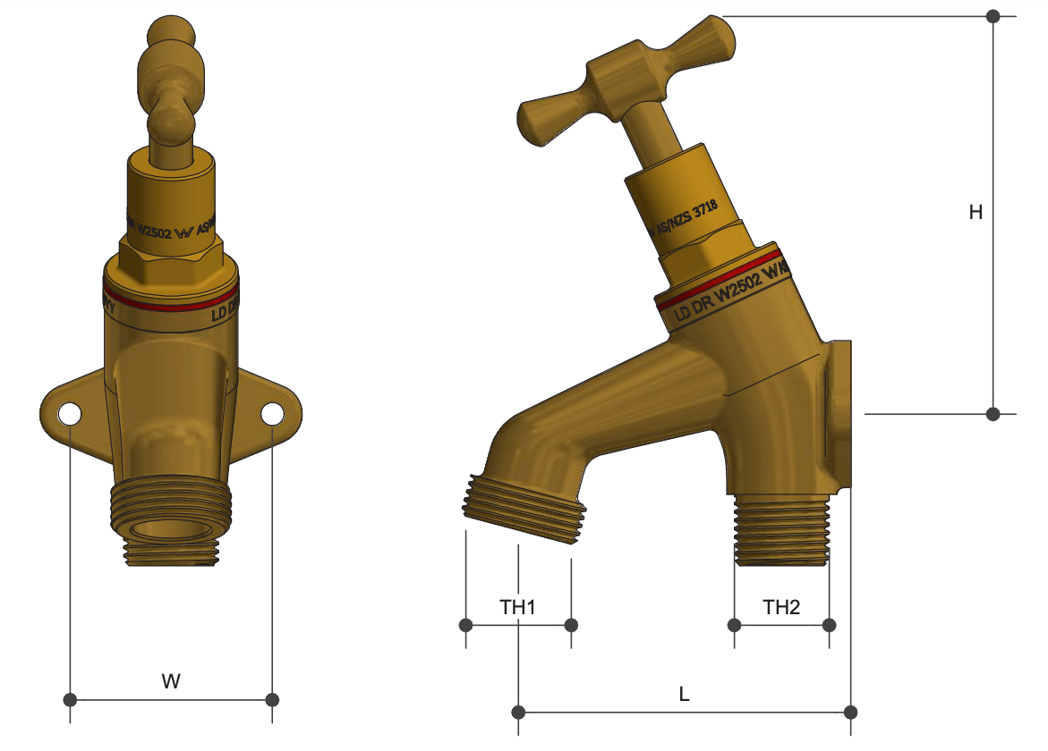 Brass Backplated Tap Male BSP Thread - Drawing