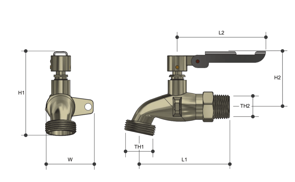 Brass Bibcock Tap Side Locking Male BSP General Purpose - Drawing