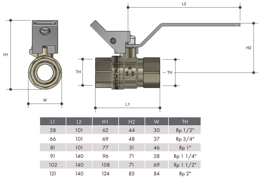 Brass Lockable Lever Ball Valve Female BSP Full Bore Tested - Drawing