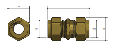 Brass Pipe Fitting Olive Compression Union Copper - Drawing
