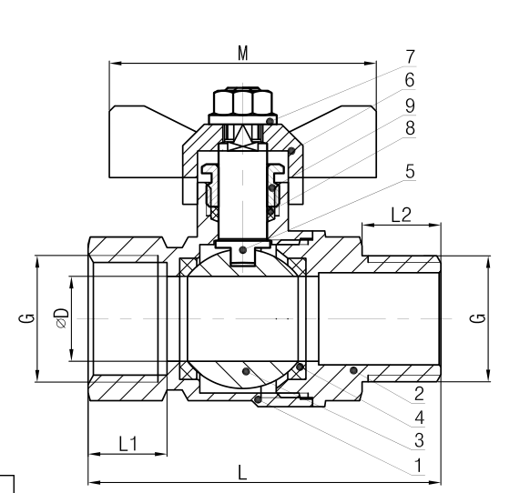 Brass T-handle Ball Valve Male x Female BSP Thread Full Bore - Drawing