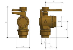 Brass Water Service Ball Valve 90° Compression x Female BSP - Drawing