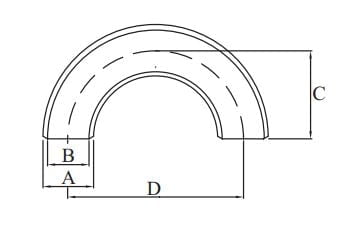 Carbon Steel Butt Weld Long Radius Elbow 180° Standard - Drawing