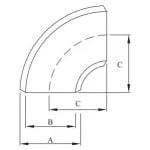 Carbon Steel Butt Weld Short Radius Elbow 90° Standard - Drawing