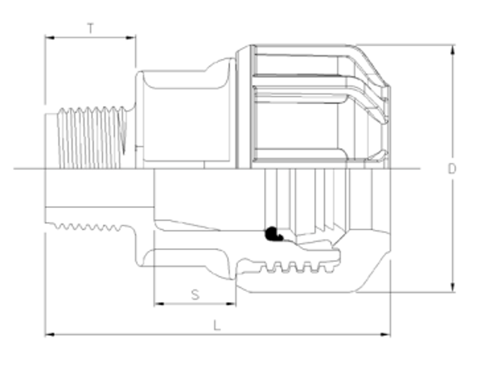 Philmac Pipe Fitting 3G Metric End Connector Poly x Male BSP - Drawing