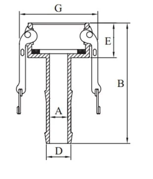 SS 316 Camlock Fitting Type C Female Coupling x Hose Barb - Drawing